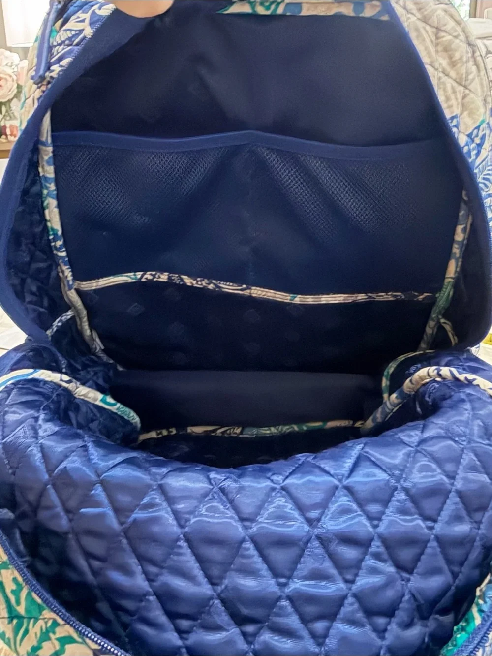 Vera Bradley Backpack Campus Tech Santiago Blue, Teal & Cream Floral Laptop Bag